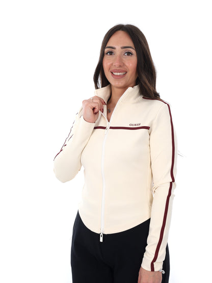 Felpa Guess Jasmine Full Zip da donna color beige