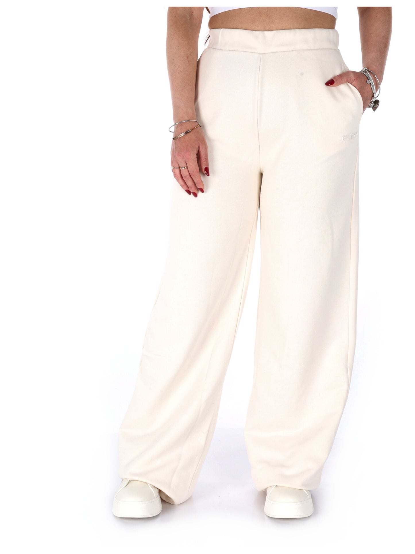 Guess Yayoi, pantaloni a gamba larga da donna crema