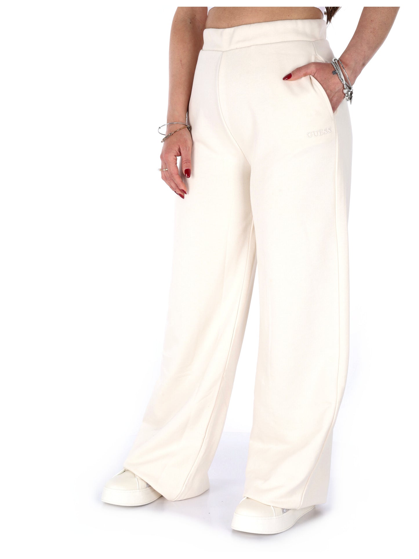 Guess Yayoi, pantaloni a gamba larga da donna crema