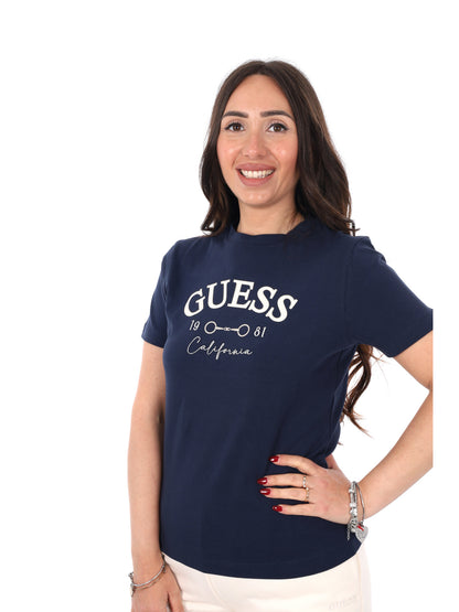 T-shirt donna Guess Beatriz in blu con logo sul petto