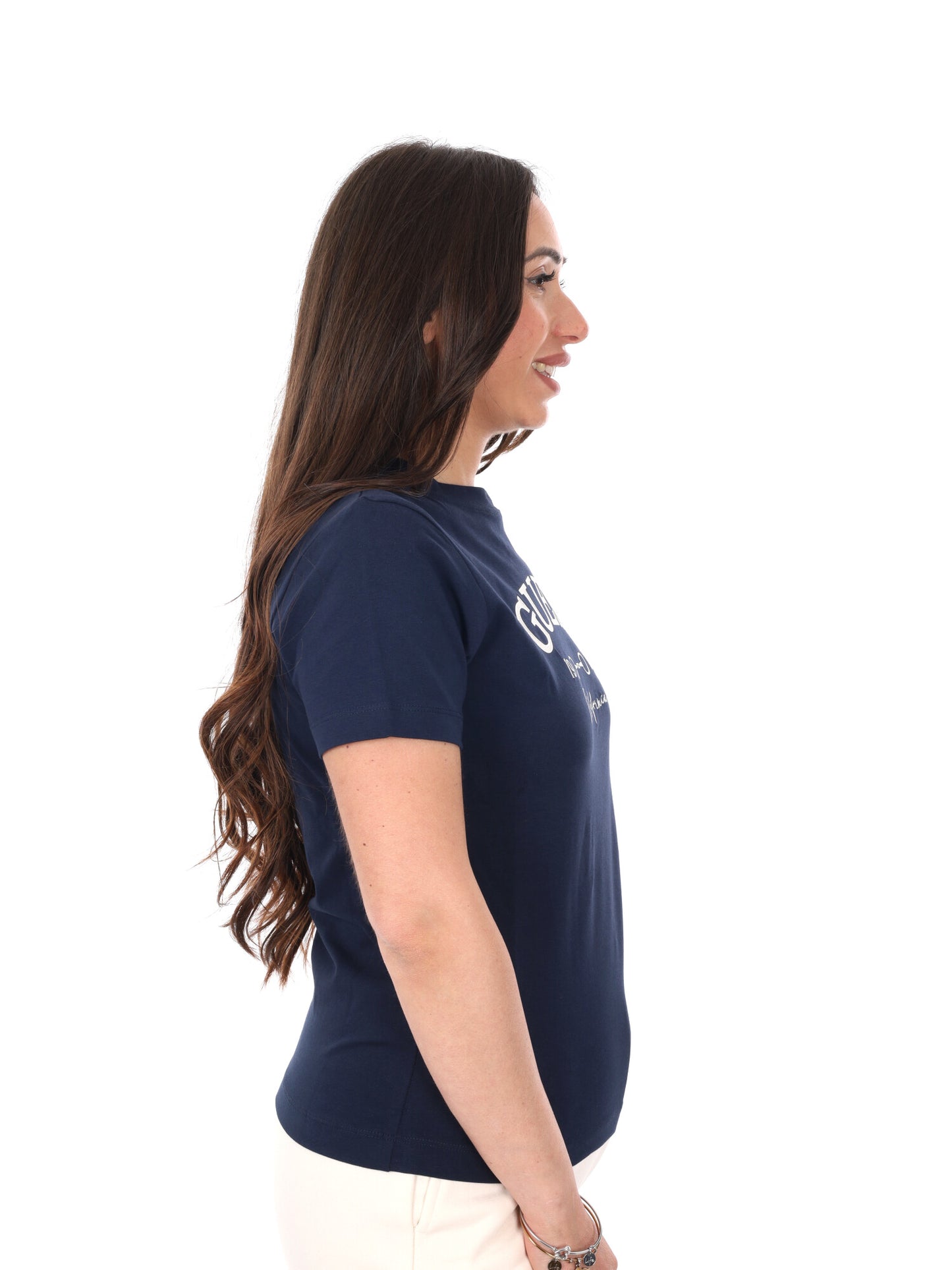 T-shirt donna Guess Beatriz in blu con logo sul petto