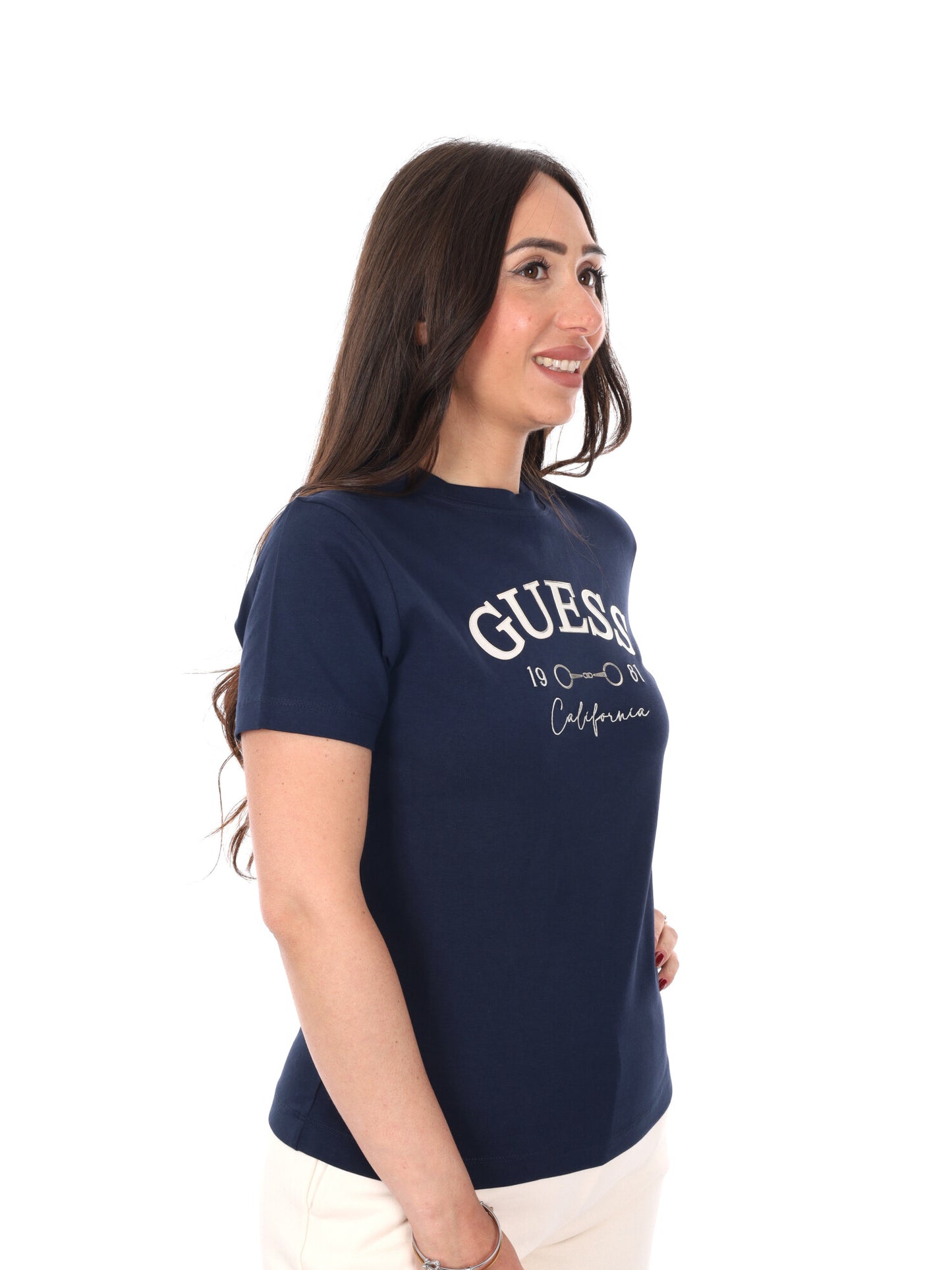 T-shirt donna Guess Beatriz in blu con logo sul petto