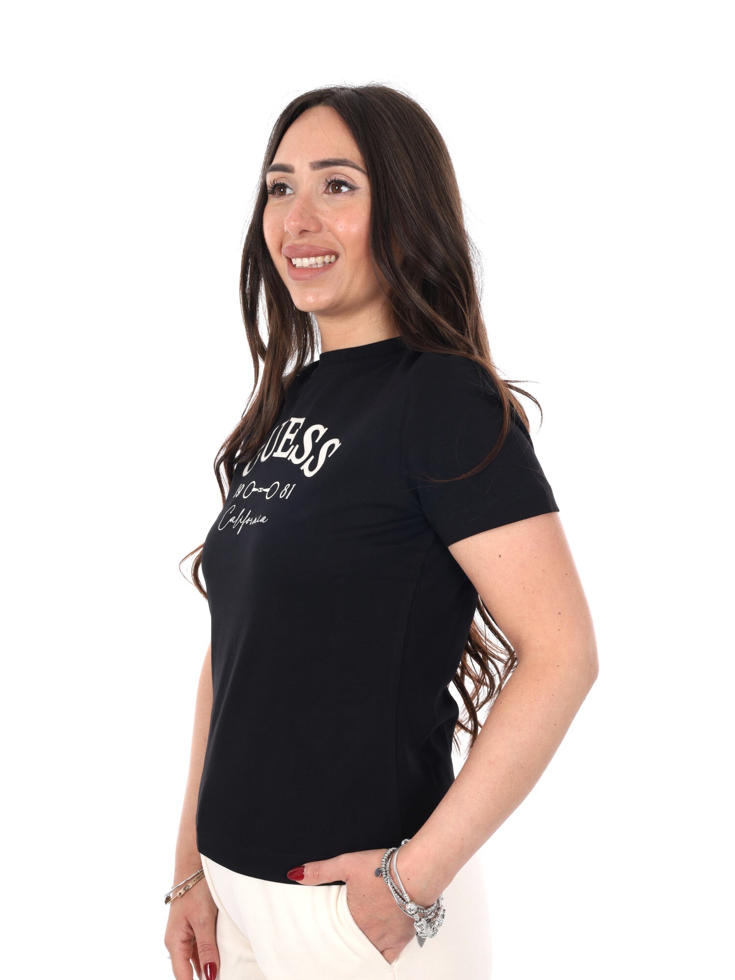 Guess Beatriz t-shirt girocollo a maniche corte da donna nera