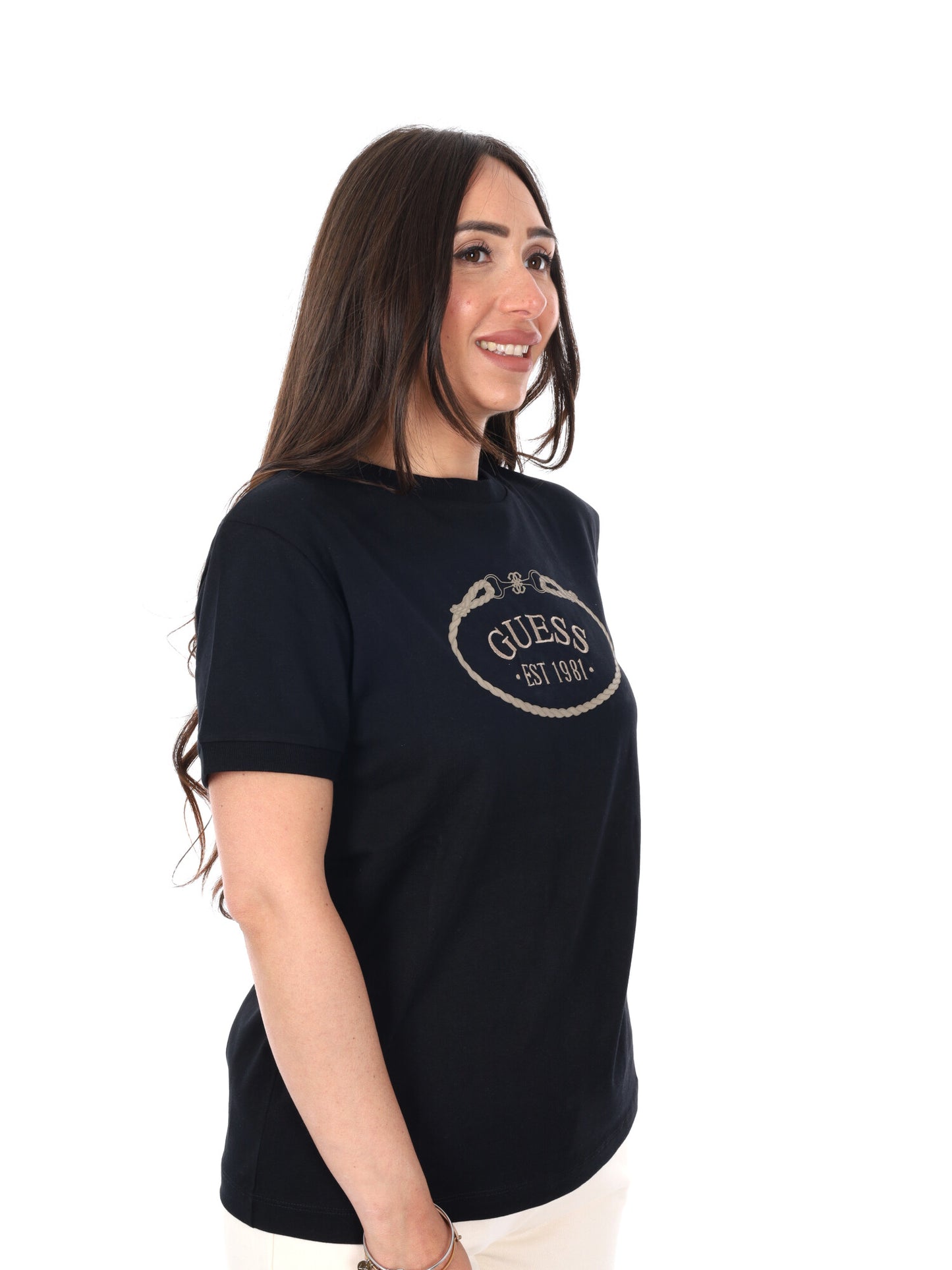 Guess Rosalba, t-shirt nera da donna maniche corte