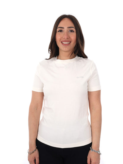 T-shirt donna Guess Tracey in panna dal taglio slim