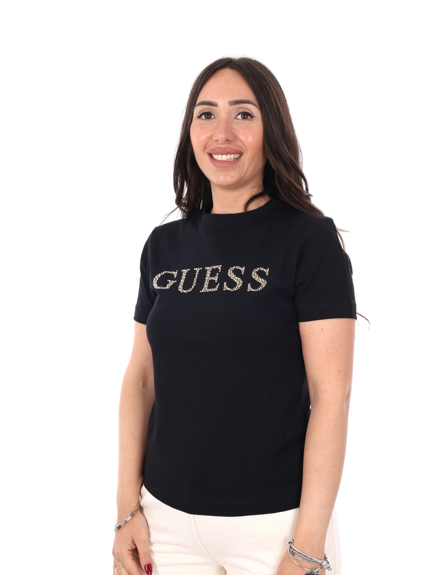 Guess Octavia, t-shirt slim fit donna nera con logo