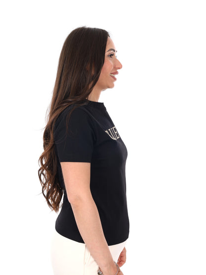 Guess Octavia, t-shirt slim fit donna nera con logo