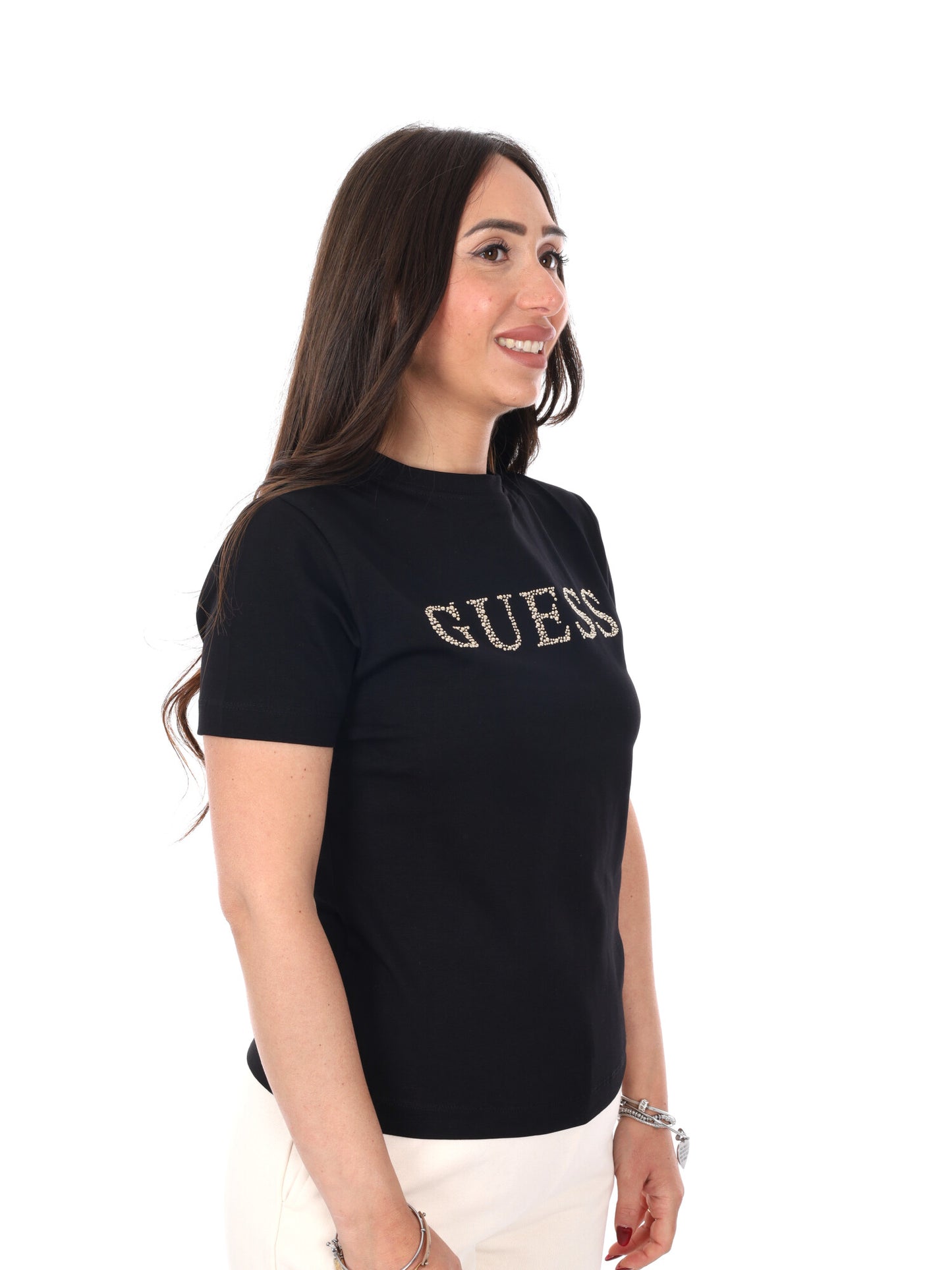 Guess Octavia, t-shirt slim fit donna nera con logo