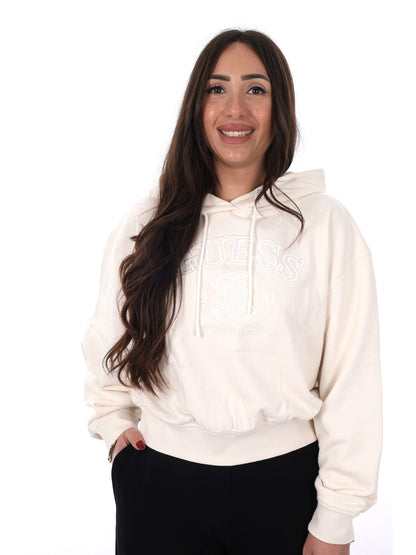 Felpa donna Guess Yayoi in colore crema con cappuccio
