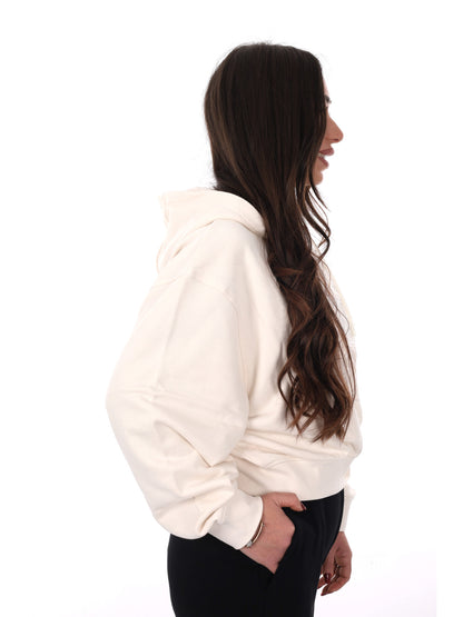 Felpa donna Guess Yayoi in colore crema con cappuccio
