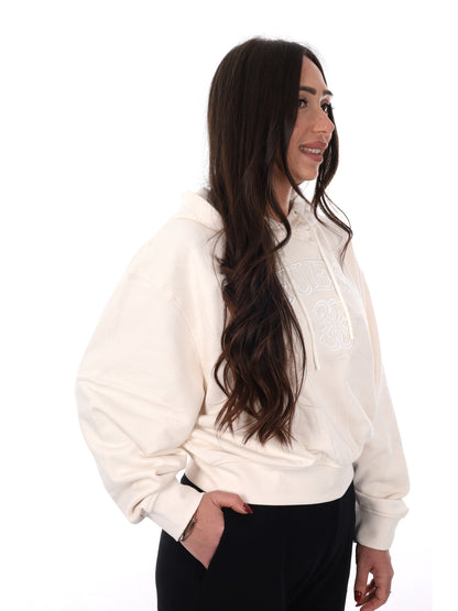 Felpa donna Guess Yayoi in colore crema con cappuccio