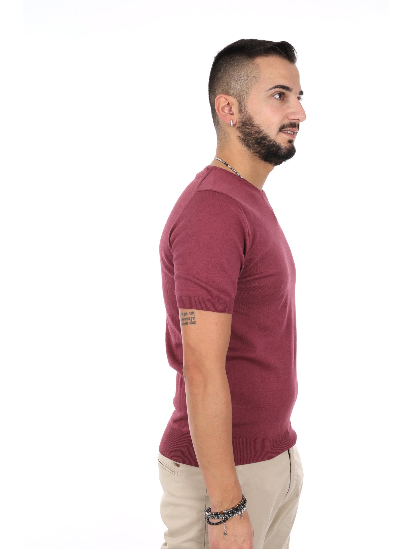 T-shirt bordeaux da uomo FB Vitti K422, casual e versatile