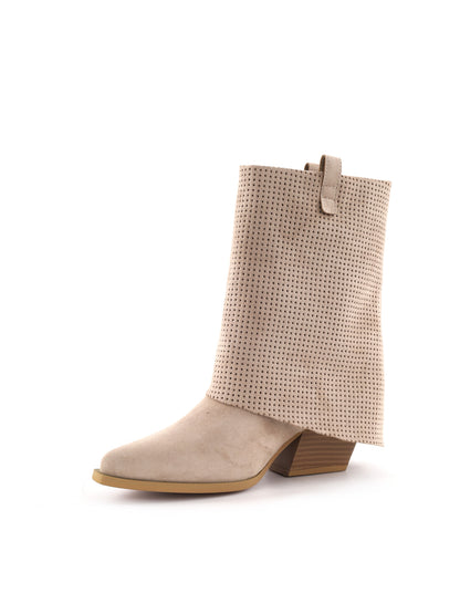 Queen Helena stivaletti biker traforati beige da donna leggeri e moderni
