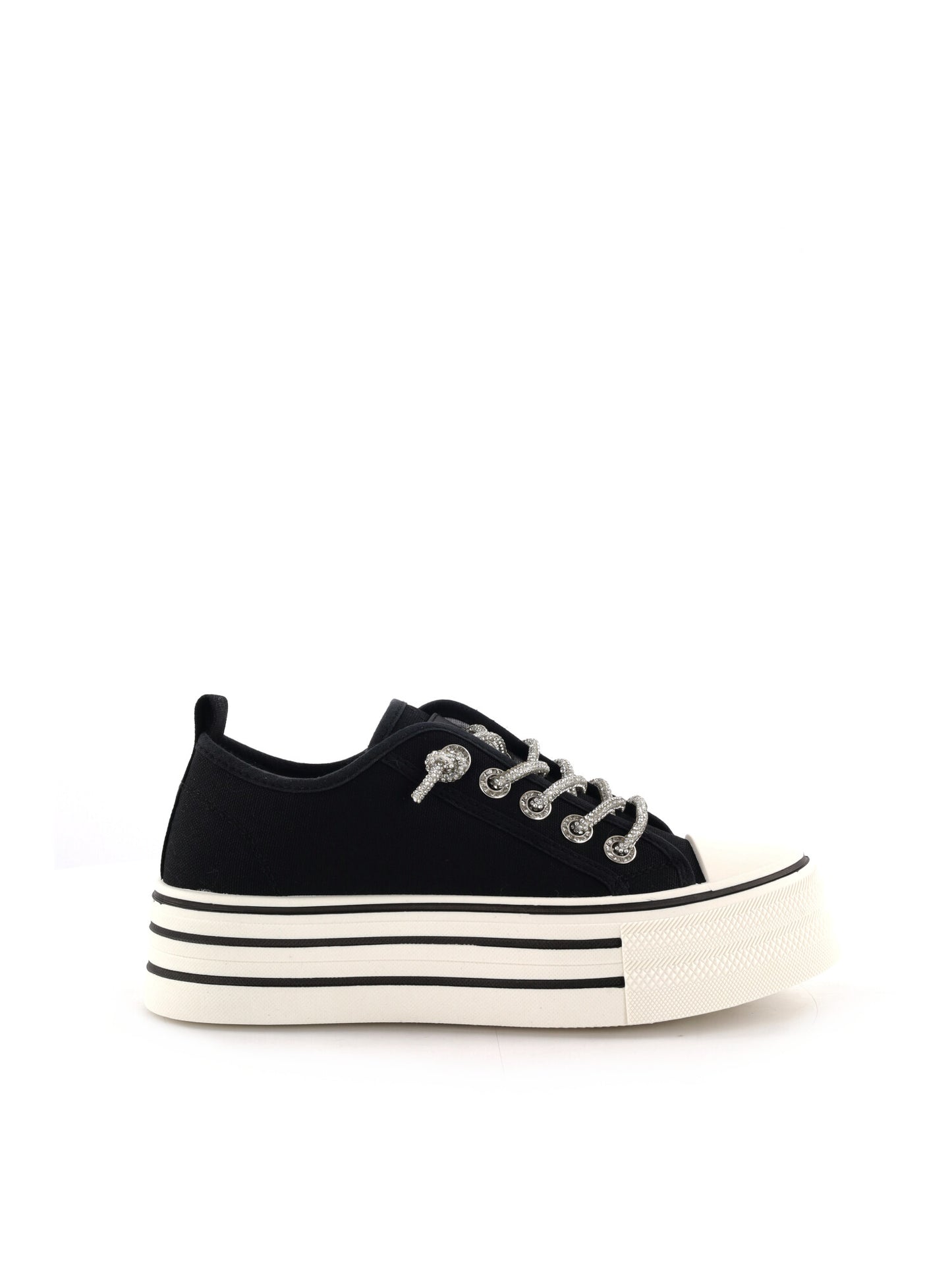 Queen Helena XZ002, sneakers platform da donna nere con dettagli in strass
