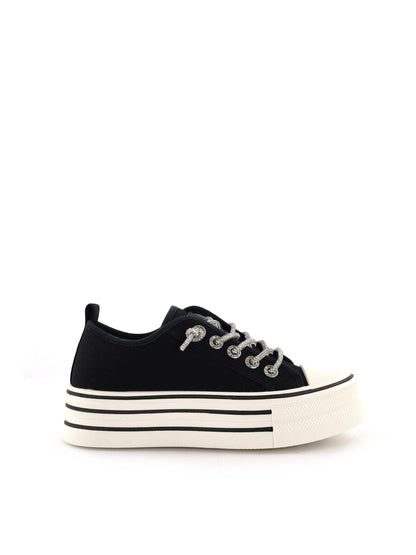 Queen Helena XZ002, sneakers platform da donna nere con dettagli in strass
