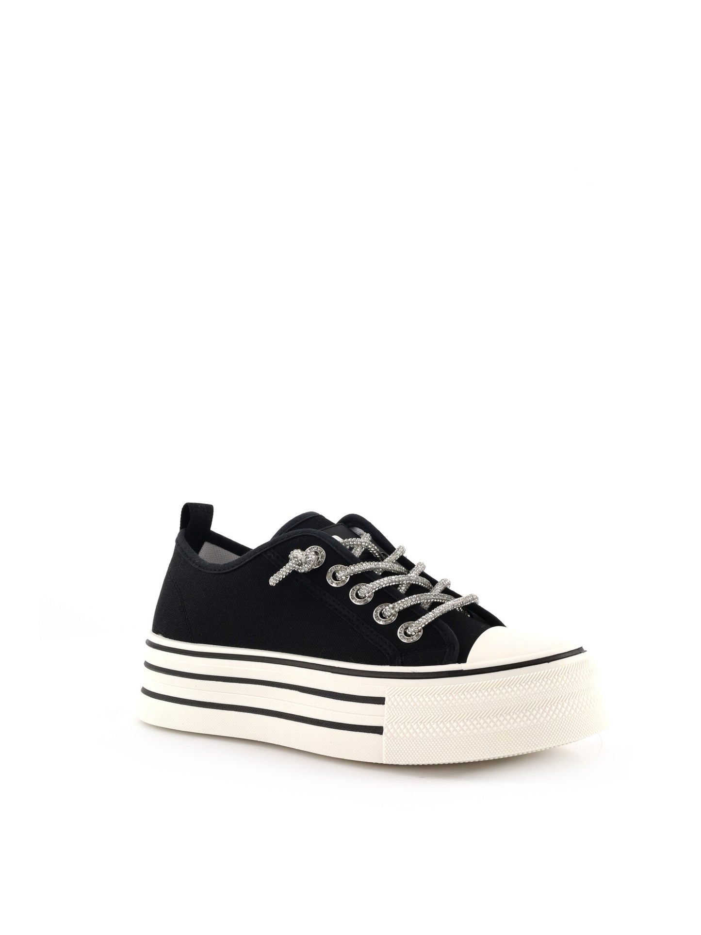 Queen Helena XZ002, sneakers platform da donna nere con dettagli in strass