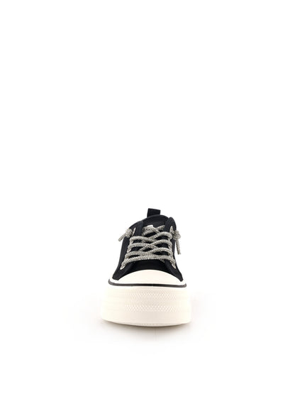 Queen Helena XZ002, sneakers platform da donna nere con dettagli in strass