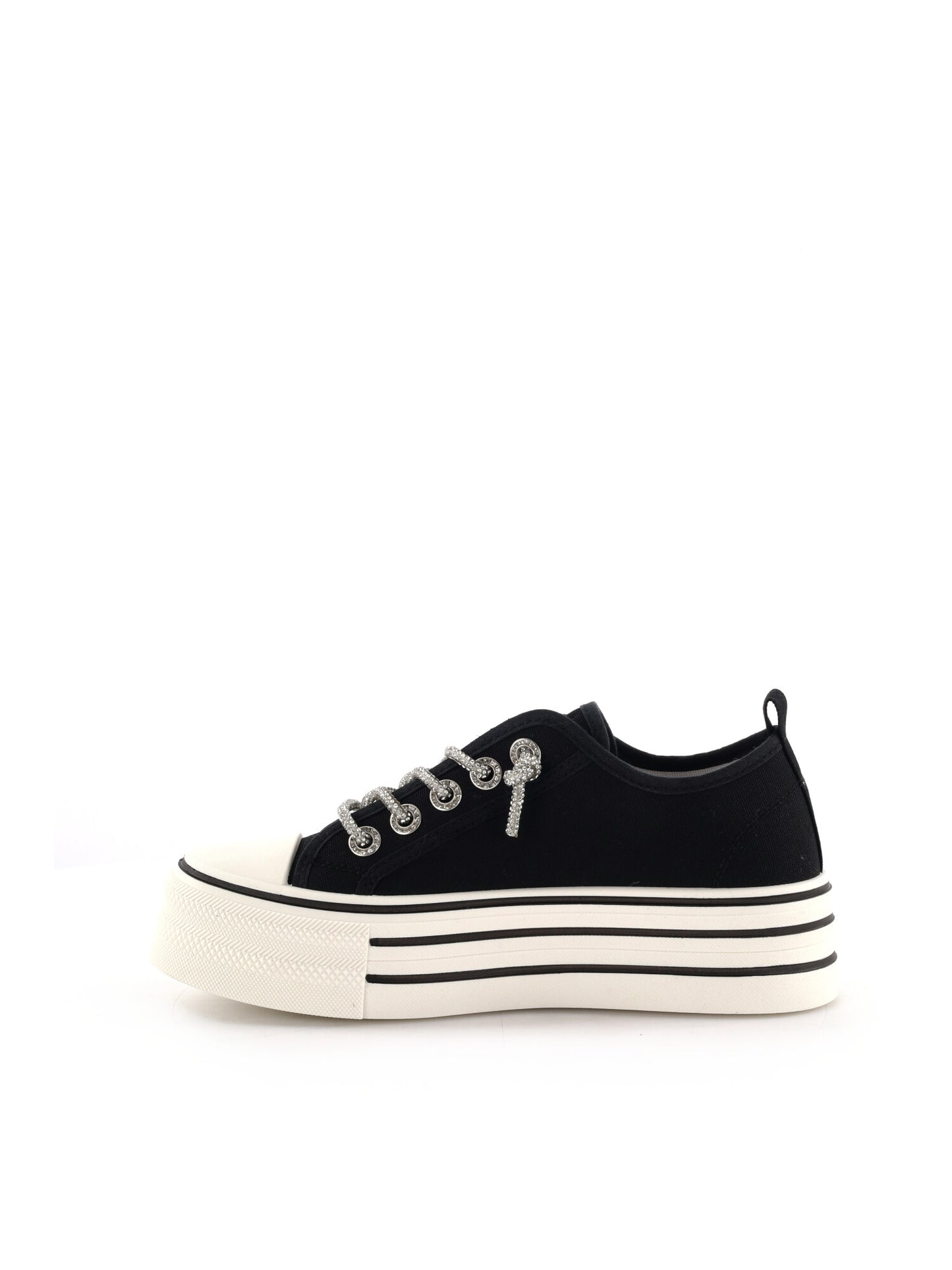 Queen Helena XZ002, sneakers platform da donna nere con dettagli in strass