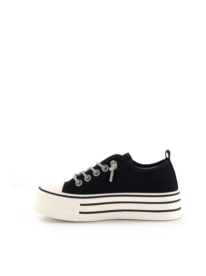 Queen Helena XZ002, sneakers platform da donna nere con dettagli in strass