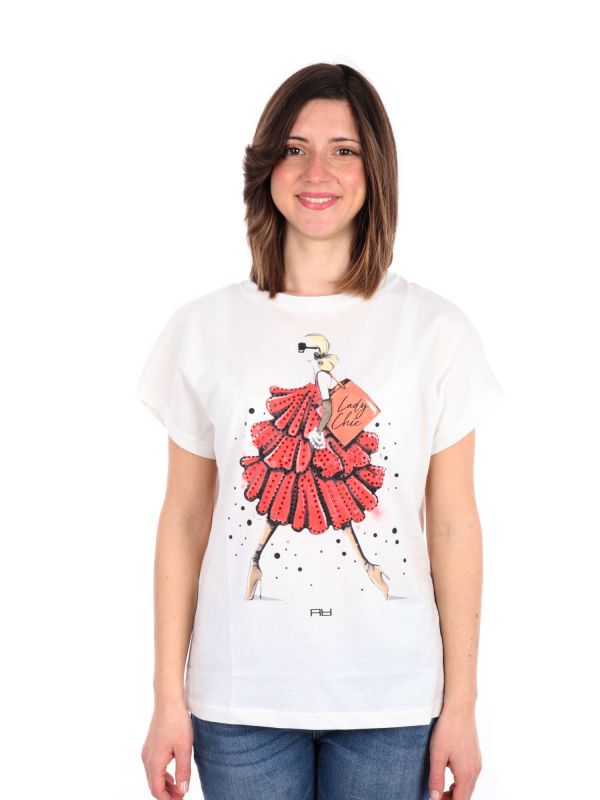 T-SHIRT ARTIGLI DONNA STAMPA LADY CHIC PANNA