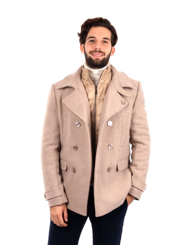 CAPPOTTO DOPPIO PETTO CON FINTO GILET YES-ZEE UOMO TORTORA