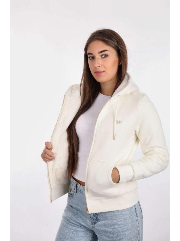 FELPA CON CAPPUCCIO E ZIP SUPERDRY DONNA BIANCO