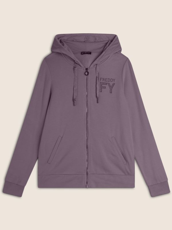 FELPA CON ZIP E CAPPUCCIO COLLEGE LUXE FREDDY DONNA LILLA