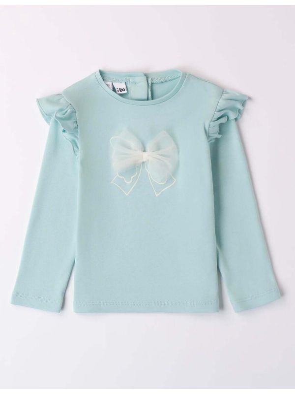 T-SHIRT MANICHE LUNGHE CON FIOCCO BAMBINA CELESTE