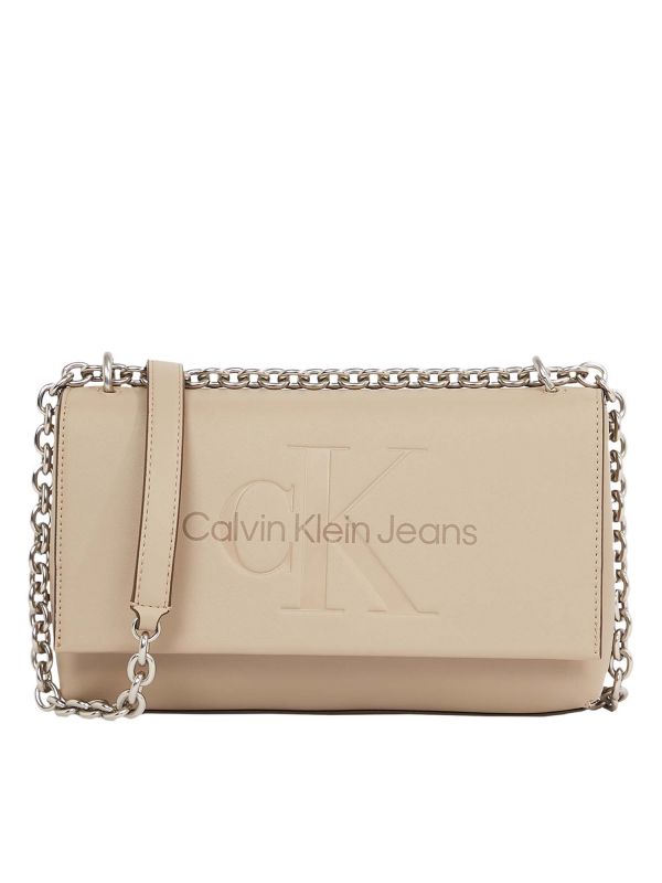 BORSA CON CATENA SCULPTED FLAP CALVIN KLEIN JEANS DONNA BEIGE