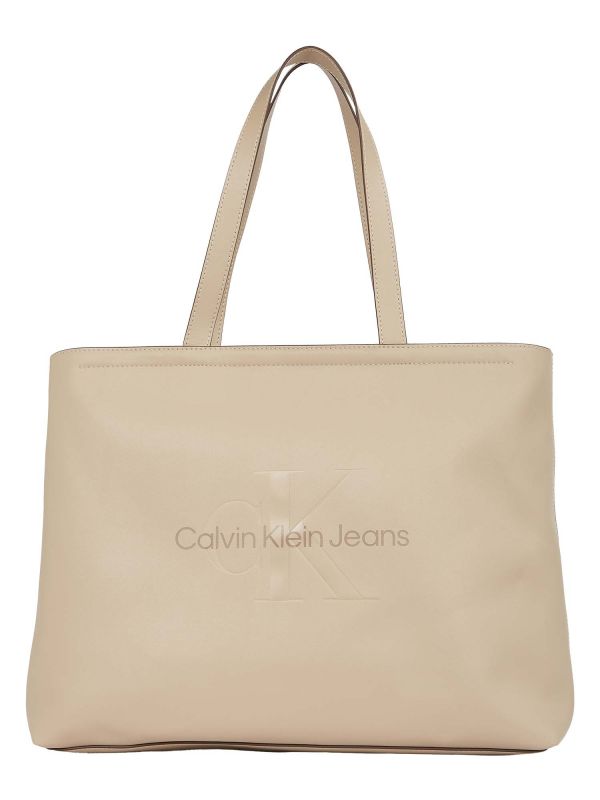 BORSA TOTE SLIM GRANDE CALVIN KLEIN JEANS DA DONNA BEIGE