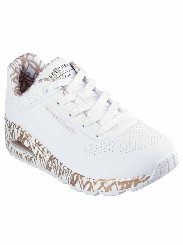 SNEAKERS UNO GOLDCROWN SKECHERS DONNA BIANCO BEIGE