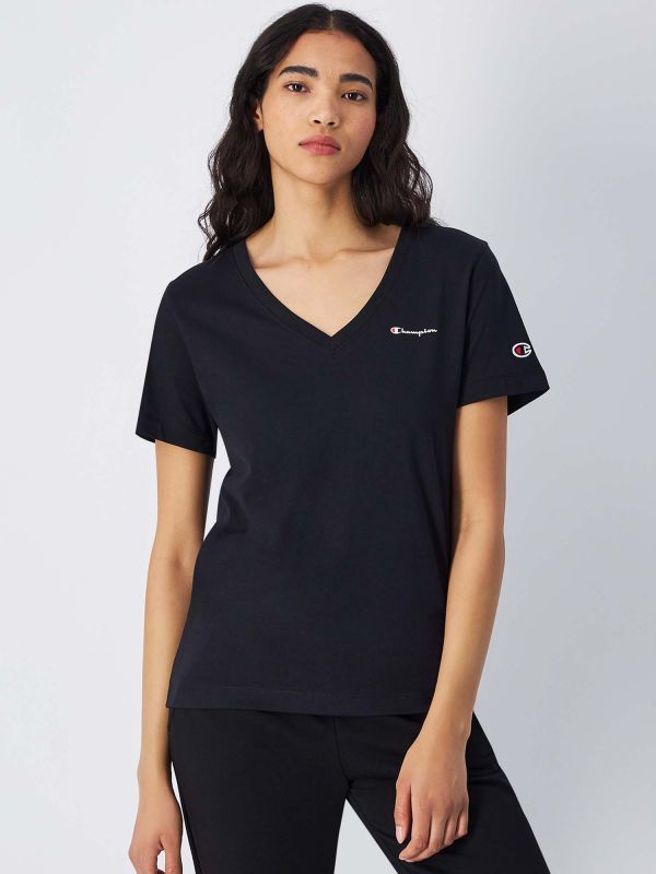 T-SHIRT SCOLLO A V CHAMPION DA DONNA NERO