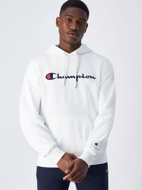 FELPA CON CAPPUCCIO CON LOGO RICAMATO CHAMPION UOMO BIANCO