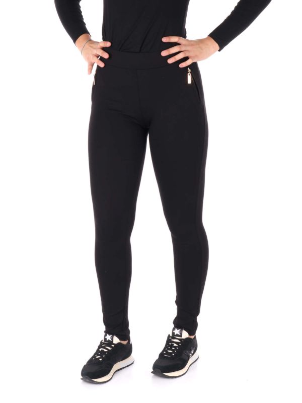 LEGGINGS CON ZIP TASCHE ARTIGLI DONNA NERO