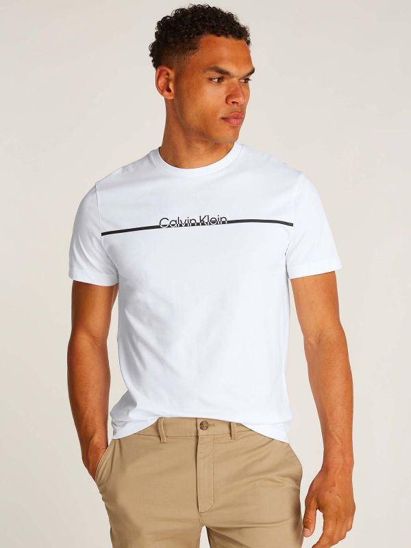 T-SHIRT MONOLOGO SPLIT LINE CALVIN KLEIN JEANS UOMO BIANCO