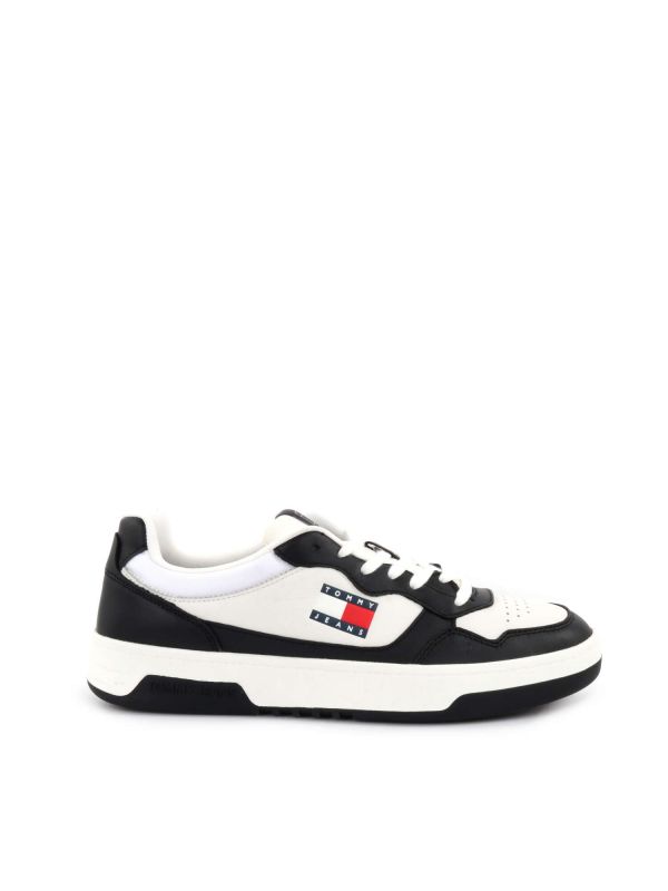 SNEAKERS CUPSOLE LEAT TOMMY JEANS UOMO BIANCO-NERO