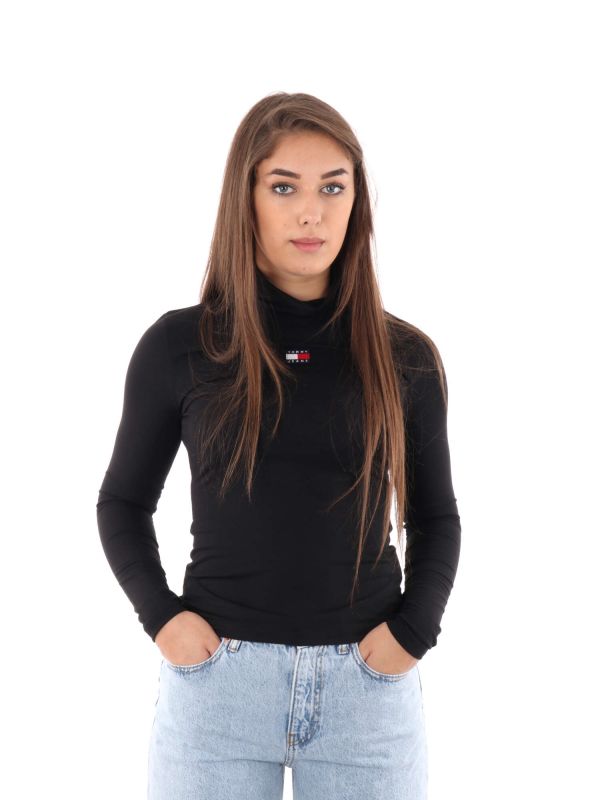 T-SHIRT DOLCEVITA BADGE MOCKNECK TOMMY HILDFIELD DONNA NERO