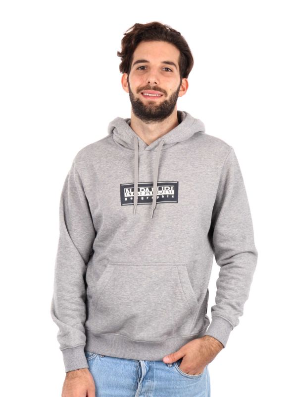 FELPA CON CAPPUCCIO BOX LOGO NAPAPIJRI DA UOMO GRIGIO