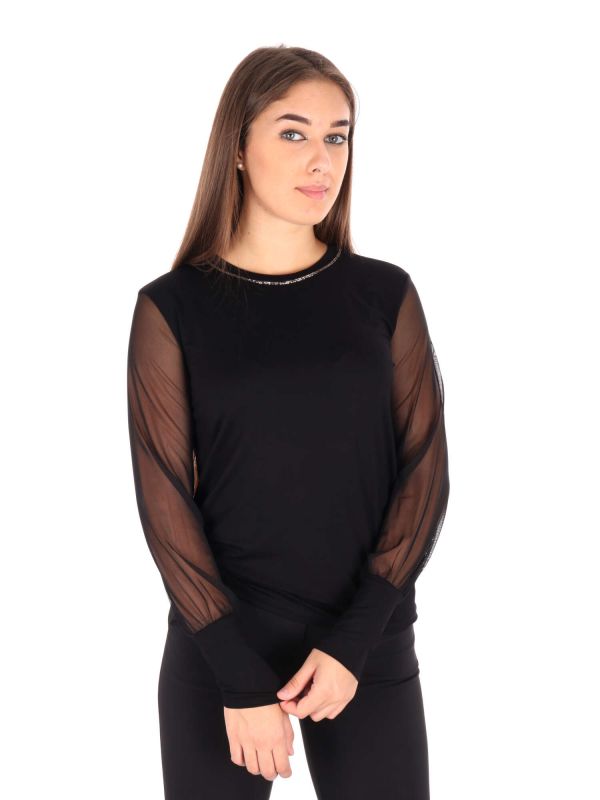 T-SHIRT MANICHE LUNGHE IN MESH ARTIGLI DONNA NERO